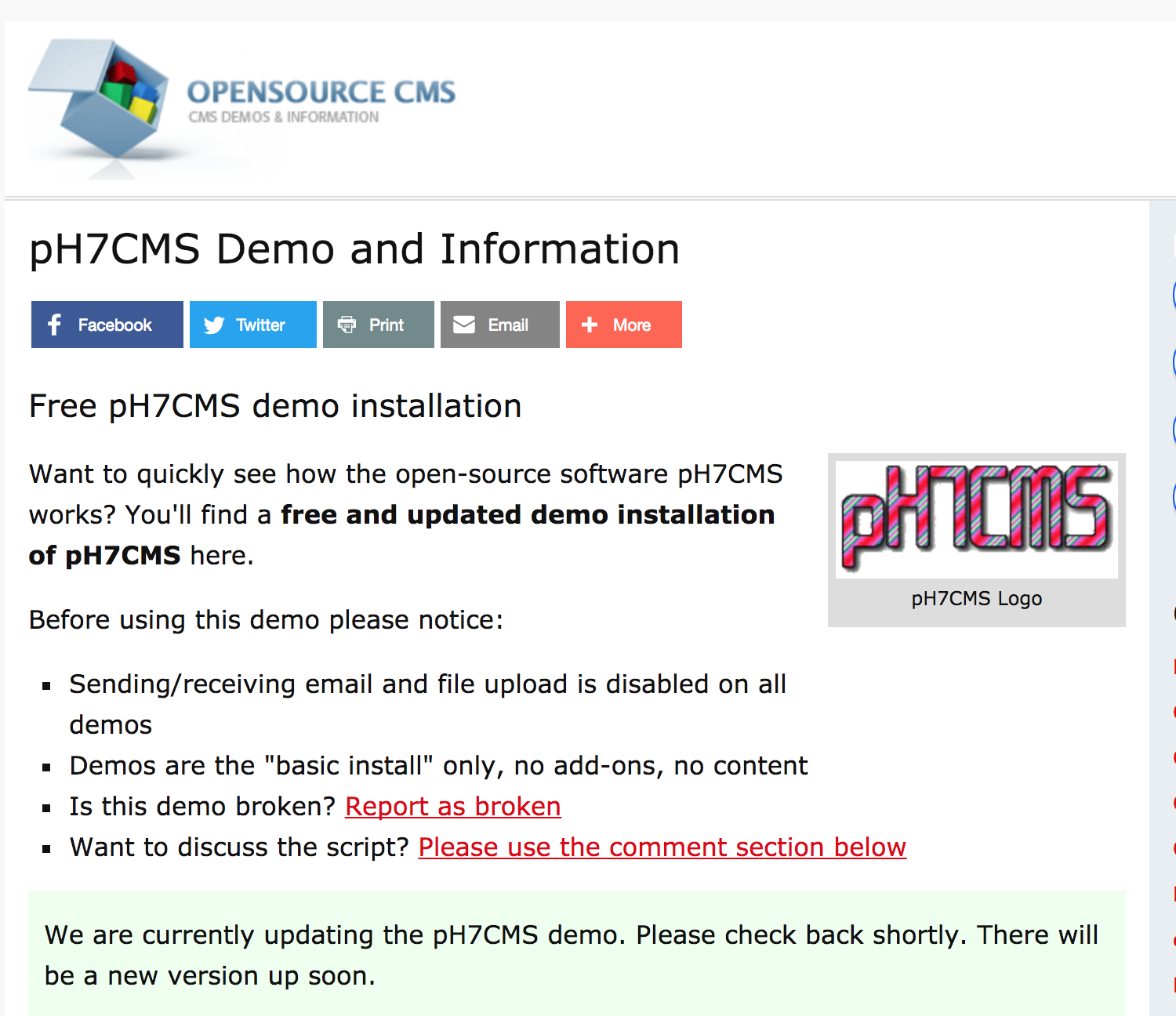 pH7CMS on OpenSourceCMS! 😊 - Social Daring Builder Software